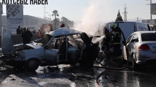 Muğla Akdere Köprüsü'nde zincirleme kaza: Araçlardan biri alev aldı, biri ağır 7 kişi yaralandı