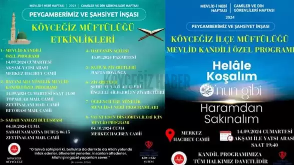 Köyceğiz'de Mevlid-i Nebi ve Camiler ve Din Görevlileri Haftası Coşkulu Etkinliklerle Kutlanacak